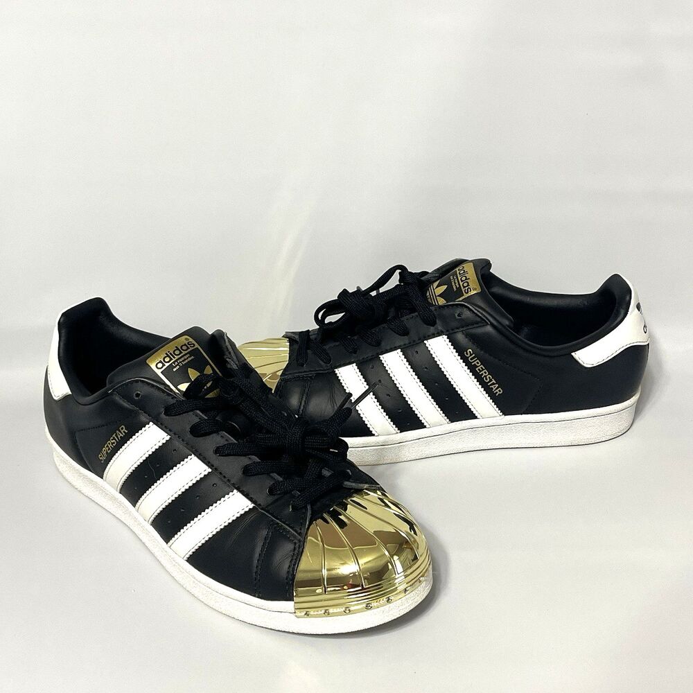 Adidas Superstar Gold Shell Toe Sneakers Women’s 8.5 Black White Metallic BB5115